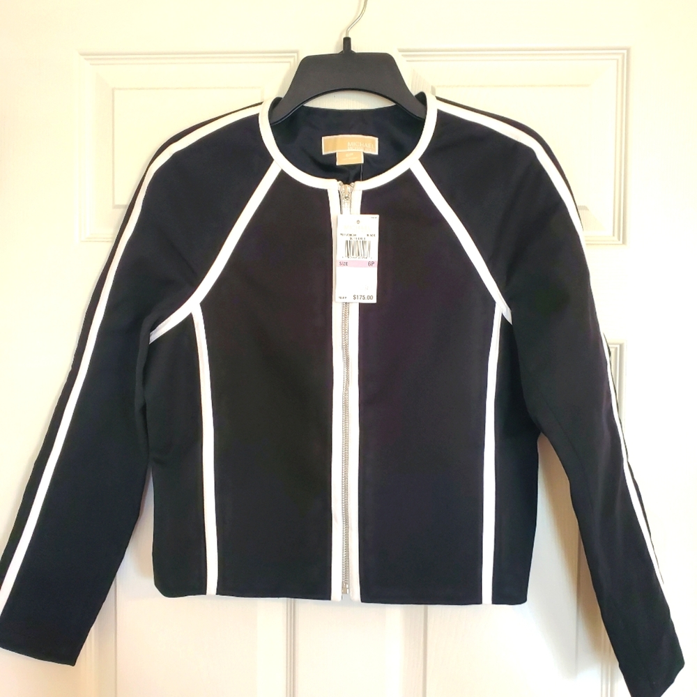 Michael Kors Black & White A-Line Stripe Jacket
